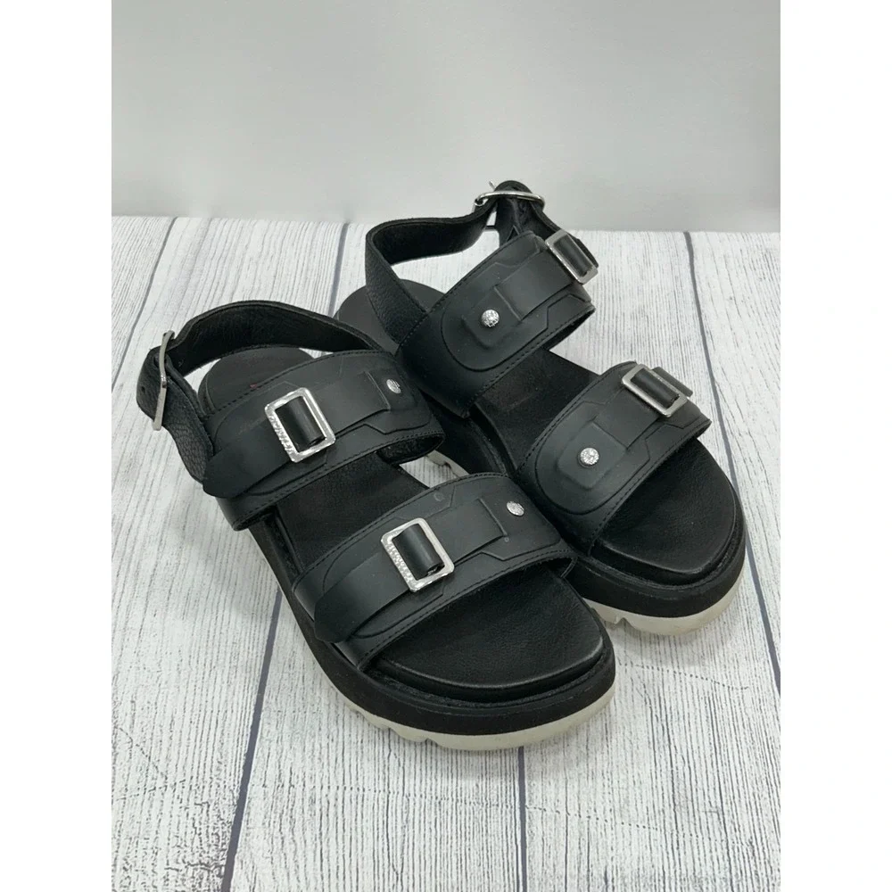 Hunter Sandals Womens Size 8? Black Leather Double Buckle Strap Platform Chunky